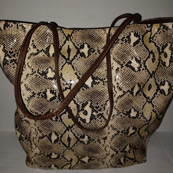 DSW SNAKE PRINT SHOULDER TOTE BAG - Picture 4 of 4